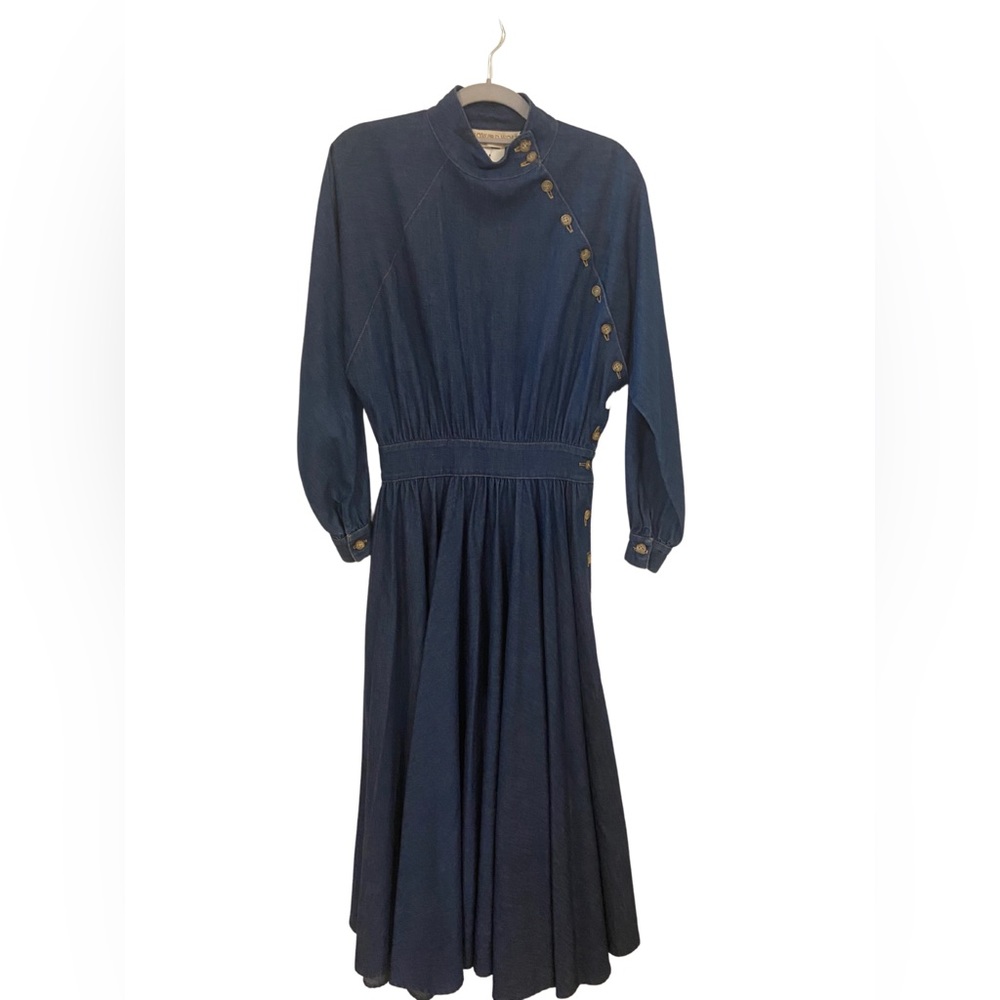 Vintage Denim Dress by Howard Wolf. Fit & flare style with operable side buttons